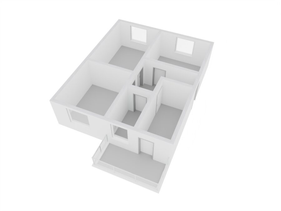 Helle 3-Raum-Wohnung mit großem Balkon - 3D Grundriss