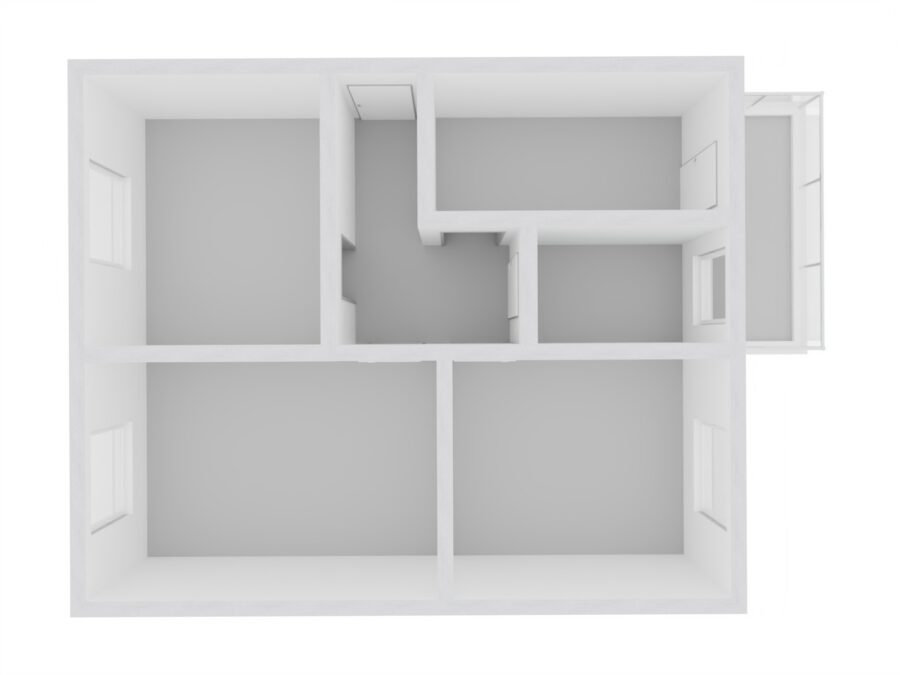 Helle 3-Raum-Wohnung mit großem Balkon - 3D Grundriss